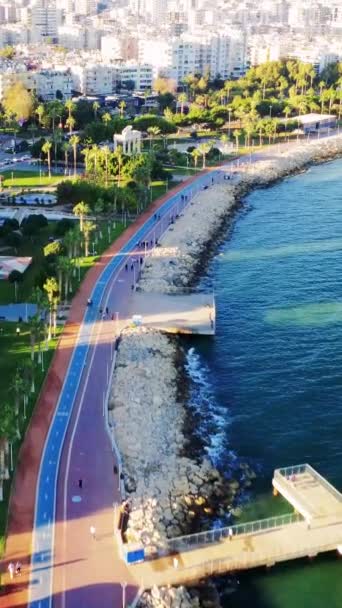 Drone Vangt Mersins Promenade Waar Natuur Stedelijke Ruimte Ontmoet Promenade — Stockvideo