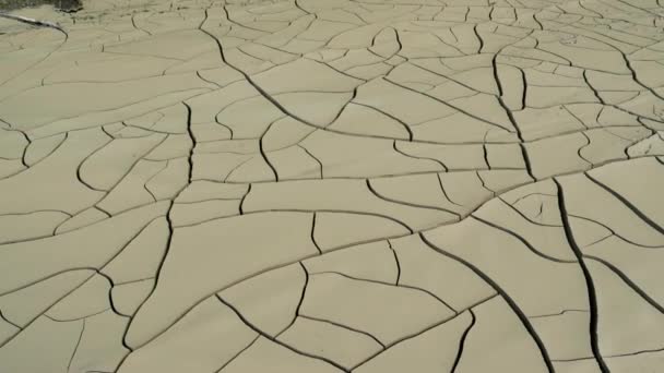 砂漠での干ばつ効果 厳格で割れた地球層 かつて水が存在していた干ばつの視覚的証拠 乾燥した風味豊かな砂漠地形で鮮やかに表示される干ばつの衝撃 — ストック動画