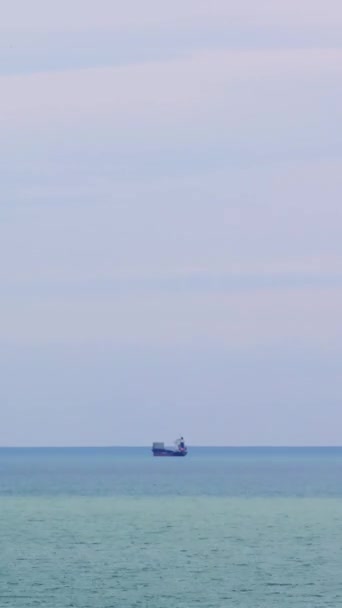トルコのメルシンに着陸した船は 地中海上に日没する 海岸近くに停泊した貨物船が港を待っている 夕暮れのトルコ海岸の工業用アンカー船 — ストック動画