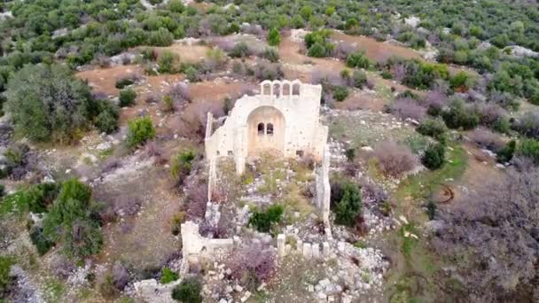 Drone Pohled Zříceninu Kostela Okuzlu Ukazuje Historickou Baziliku Starověký Okuzlu — Stock video