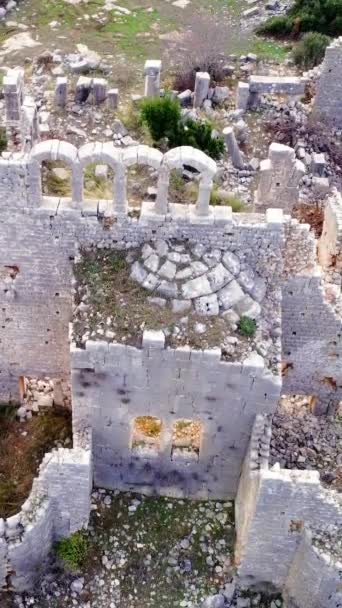 Drone Reveals Okuzlu Ruins Archeology Basilica Ancient Techniques Aerial Archeology — Stock Video