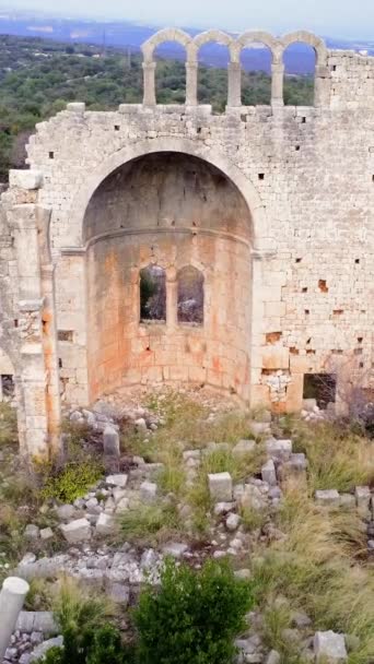 Drone Captures Okuzlu Ruins Mediterranean Heritage Thrives Okuzlus Ancient Basilica — Stock Video
