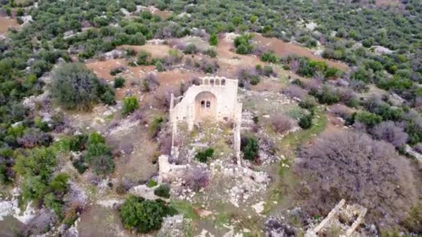 Widok Lotu Ptaka Ruiny Okuzlu Drone Przechwytuje Trójnawową Bazylikę Okuzlu — Wideo stockowe