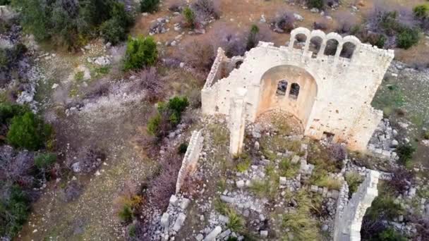 Вид Беспилотника Окузлу Открывающий Греческую Базилику Исторические Руины Греческие Руины — стоковое видео