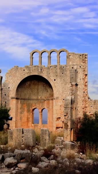 Mittelmeergeschichte Zeitraffer Ruinen Von Okuzlu Hellenistisch Bis Byzantinisch Vieleckiges Mauerwerk — Stockvideo
