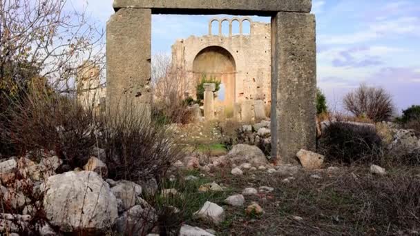 Okuzlu Zříceniny Helénských Byzantských Období Předvádět Archeologické Bohatství Díky Polygonálním — Stock video