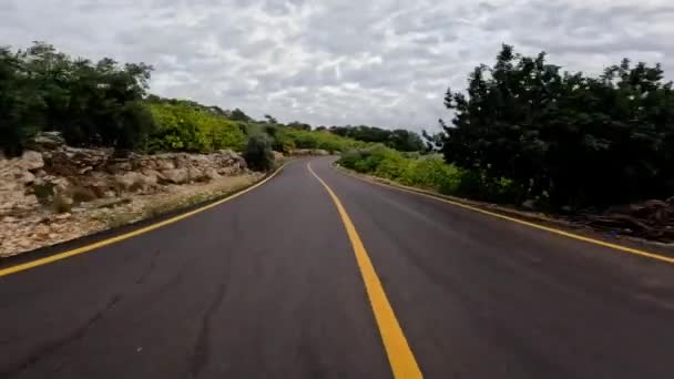 Drivers Point View Car Cruising Mountain Road Blue Sky Mountainous — Stock Video