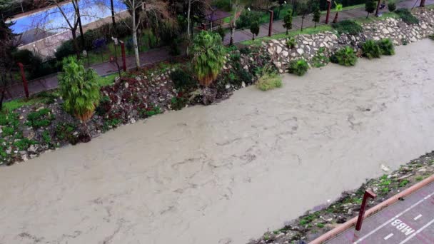 Vuil Water Post Regen Bergen Reist Door Drainagekanalen Naar Zee — Stockvideo