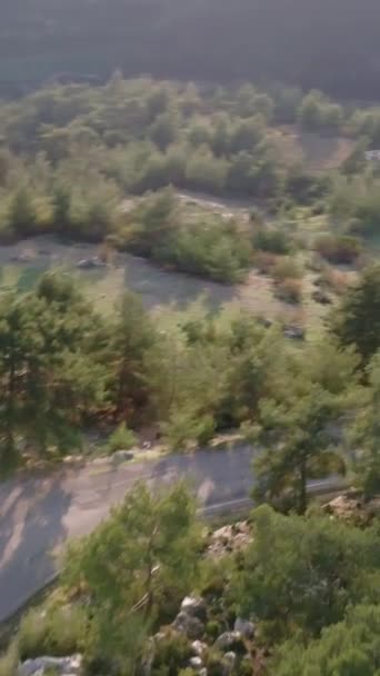 Drone Captura Estrada Montanha Vire Através Floresta Destacando Voltas Ideal — Vídeo de Stock