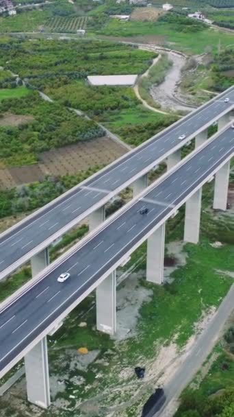 Imágenes Drones Del Viaducto Valle Campos Agrícolas Destaca Ecología Impacto — Vídeo de stock