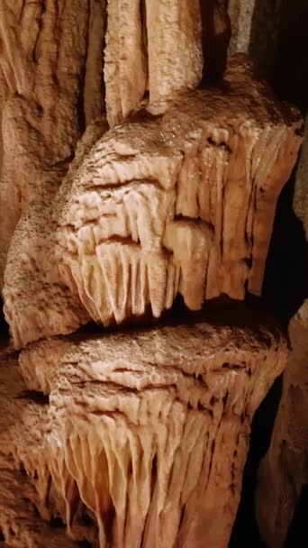 地下洞窟 活気に満ちたストーカーマイトの形状を探索してください ユニークな洞窟風景 ストーカーマイト 石灰岩が撮影されました 魅惑的なストラグマイトビュー 古代のテクスチャが強調されました 高品質の4K映像 — ストック動画
