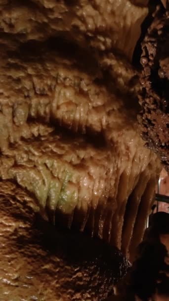 Explore Cave Vibrant Stalagmites Limestone Formation Highlighted Unique Scenery Stalagmites — Stock Video