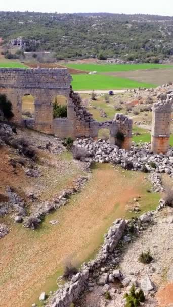 Letecký Pohled Olbu Ukazuje Starověkou Ruinu Římského Města Turecko Záběry — Stock video