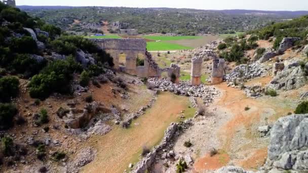 Vista Aérea Olba Muestra Antigua Ruina Ciudad Romana Turquía Las — Vídeo de stock