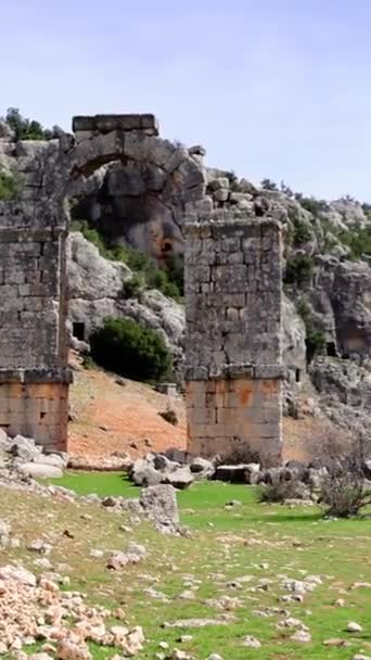 Vídeo Panorámico Olba Turquía Muestra Arqueología Ruinas Antiguas Metraje Captura — Vídeos de Stock