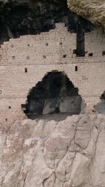 Drone View Church Ruins Ancient Christian Rock Church Ruins Built — Stock Video