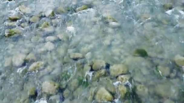 无人机的景色捕捉透明 河床在宁静的山溪中 低航拍镜头突出透明 河床和清澈的水域 放松透明的河床视频供冥想 — 图库视频影像
