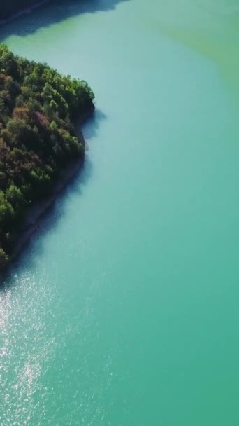 Images Drones Lac Montagne Capturant Des Rivages Forestiers Escarpés Vue — Video