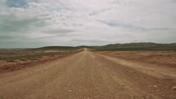 Embark Journey Dusty Winding Road Cutting Vast Desert Landscape Showcasing — Stock Video