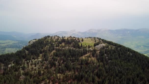 Беспилотник Запечатлел Гору Лес Возвышается Небу Вид Воздуха Показывает Горы — стоковое видео