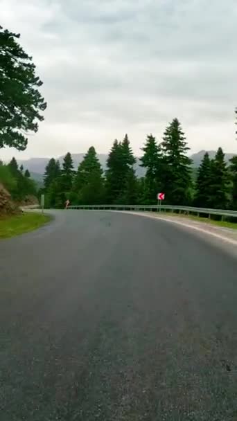 Vista Primeira Pessoa Captura Viagem Estrada Montanha Sinuosa Frente Filmagem — Vídeo de Stock