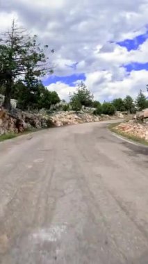 Etrafı çam ağaçlarıyla çevrili, dolambaçlı bir yolda dağların içinden geçmek. Video, dolambaçlı yol boyunca doğal güzelliği vurgulayarak manzaralı bir yolculuk yakalıyor. Dolambaçlı yolların macerasını tecrübe edin..
