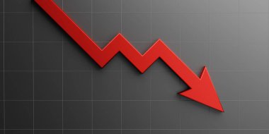 Azalan ekonomik web tablosunda, zarar eden işletme grafiği sembolü veya kriz pazarlama enflasyon fiyatı düşük iflas etmiş yatırım ve satış hedefi ekonomisi durgunluğu