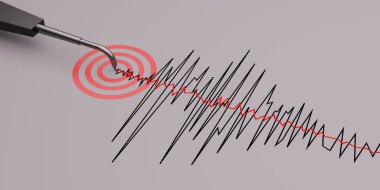 Eylem, deprem ve sinyal sembolü konumu olarak boş kağıt ile sismograf - 3B Hazırlama