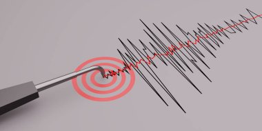 Eylem, deprem ve sinyal sembolü konumu olarak boş kağıt ile sismograf - 3B Hazırlama
