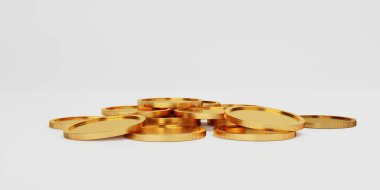 Altın madeni para yığını piyasa finans veya yatırım para bankacılık hazine nakit ve altın dolar yığın izole beyaz ekonomi arka planda iş kazanç işareti ile