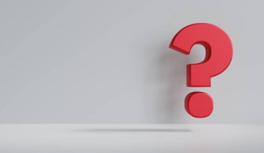 Gri arkaplanda kırmızı soru işareti işareti var. Sorun, çözüm, kafa karışıklığı danışmanlığı