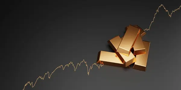 ゴールド マーケット ストック ファイナンス マネー トレード エクスチェンジへの投資 成長成功金融グラフまたはゴールデン エコノミー チャート — ストック写真