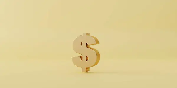 Gold dollar sign on yellow background for currency exchange and money transfer concept, dollar is main money of United States of America and some other countries with 3d rendering.