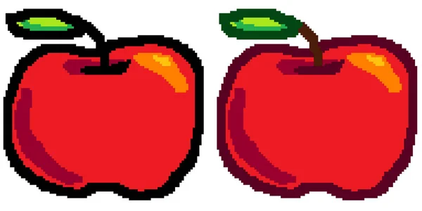 ピクセルスタイルで描かれた赤いリンゴ 黒の輪郭を持つもの 背景色のない色の輪郭を持つもの — ストック写真