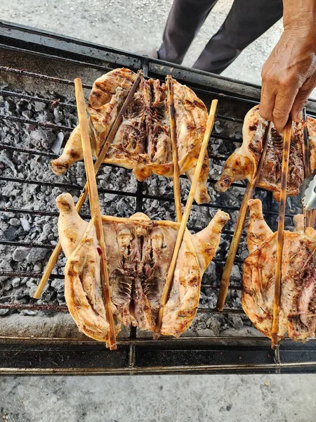 Grillad Kyckling Rostning Kyckling Street Food Isan Mat — Stockfoto
