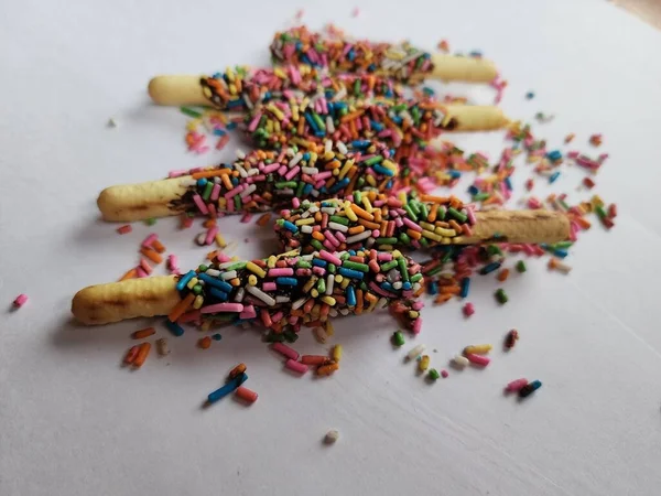 Rainbow Stick Cookies Sobremesa Doce Stick — Fotografia de Stock