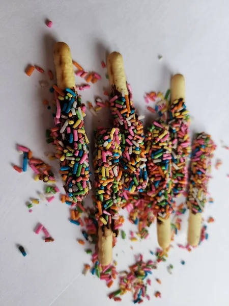 Rainbow Stick Cookies Sobremesa Doce Stick — Fotografia de Stock