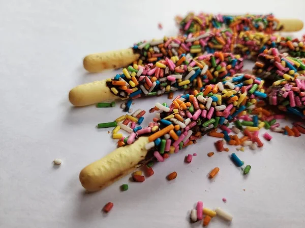 Regenbogen Stick Cookies Cookies Dessert Süßspeise Stick — Stockfoto