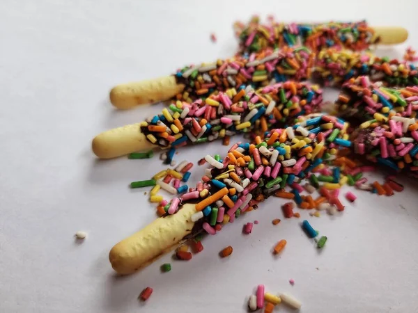 Regenbogen Stick Cookies Cookies Dessert Süßspeise Stick — Stockfoto
