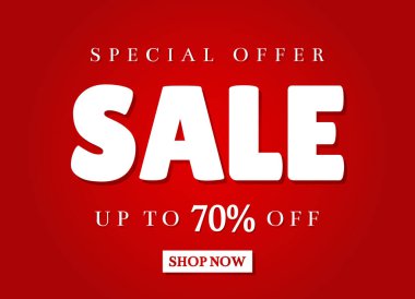 % 70 indirimli. Özel indirimli satış afişi,% 70 indirimli. Kırmızı arkaplanda izole edilmiş sosyal medya şablonu için satış afişi