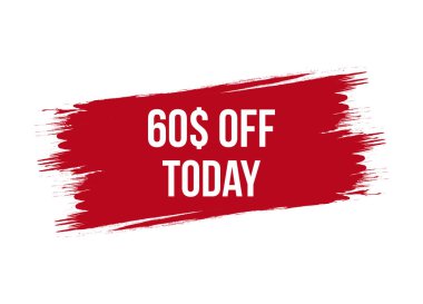 Fırça stili özel teklif Bugün 60 dolar indirim kırmızı vektör illüstrasyon beyaz arka planda izole