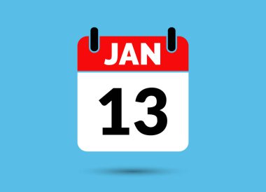 13 January Calendar Date Flat Icon Day 13 Vector Illustration clipart