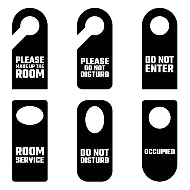 Kapı Askısı Basit Metinle Ayarlandı. Otel için tabelalar. Vektör İllüstrasyonu