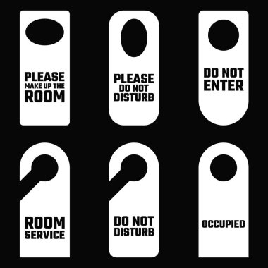 Kapı Askısı Basit Metinle Ayarlandı. Otel için tabelalar. Vektör İllüstrasyonu