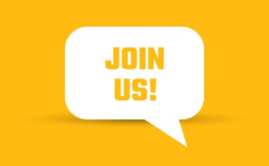 Konuşma kabarcığı çizimine katılın. Bize katılın metin ile iletişim konuşma balonu