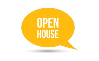 Açık konuşma balonu vektör illüstrasyonu. Açık ev metni ile iletişim konuşma balonu