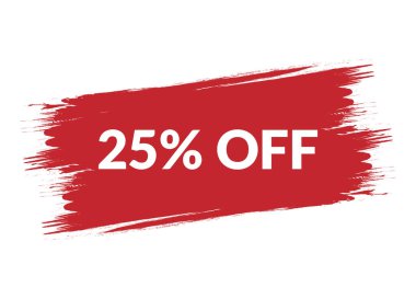 Fırça biçimi% 25 indirimli kırmızı vektör gösterimi beyaz arkaplanda izole edildi