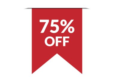 Beyaz arkaplanda% 75 indirimli kırmızı vektör illüstrasyonu