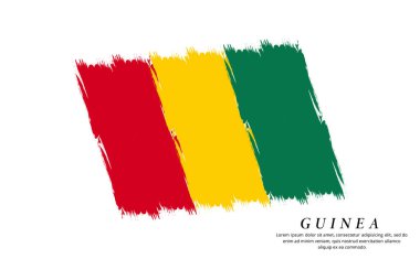 Gine bayrağı fırça vektör arka planı. Beyaz arkaplanda Gine fırçası darbesinin Grunge tarzı ülke bayrağı izole edildi