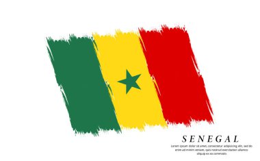 Senegal bayrak fırça vektör arka planı. Senegal fırça darbesinin Grunge tarzı ülke bayrağı beyaz arkaplanda izole
